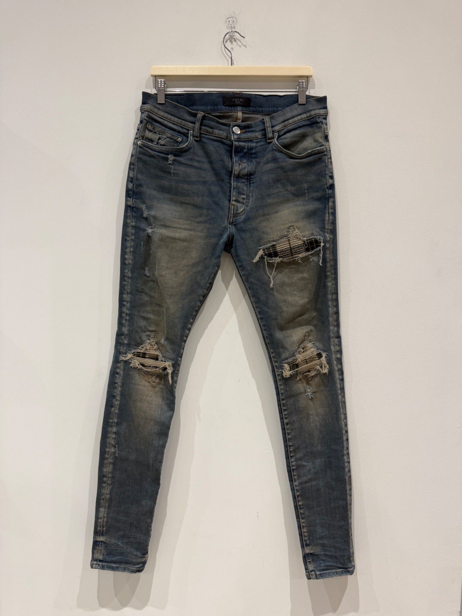 Amiri Amiri MX1 Plaid Patch Jeans Blue Size US 34 / EU 50 - 1 Thumbnail