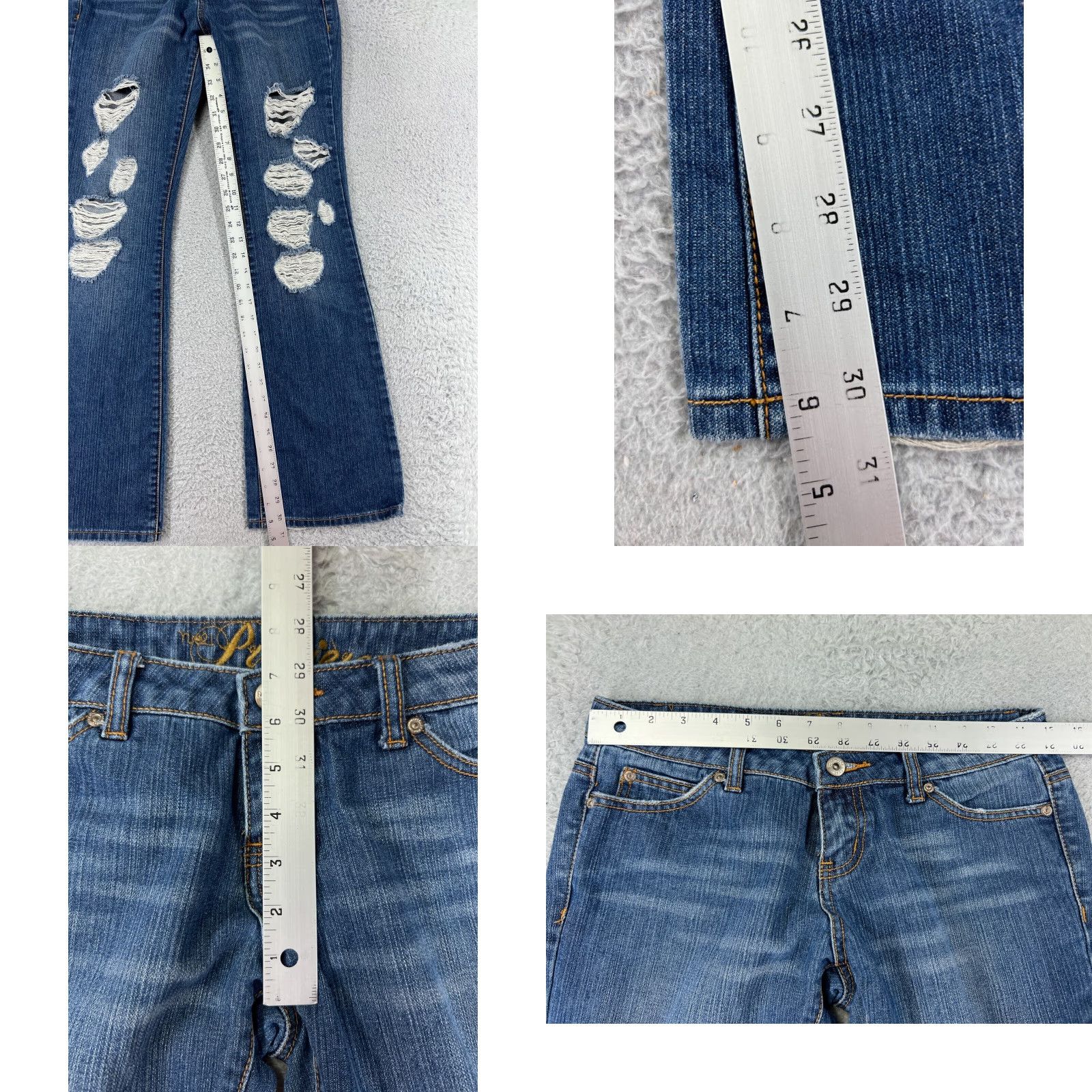 Denime Premiere Women's Flared Denim Jeans Size 3 Blue Cotton Embroidered Distressed 90s Style Size 26" / US 2 / IT 38 - 8 Thumbnail