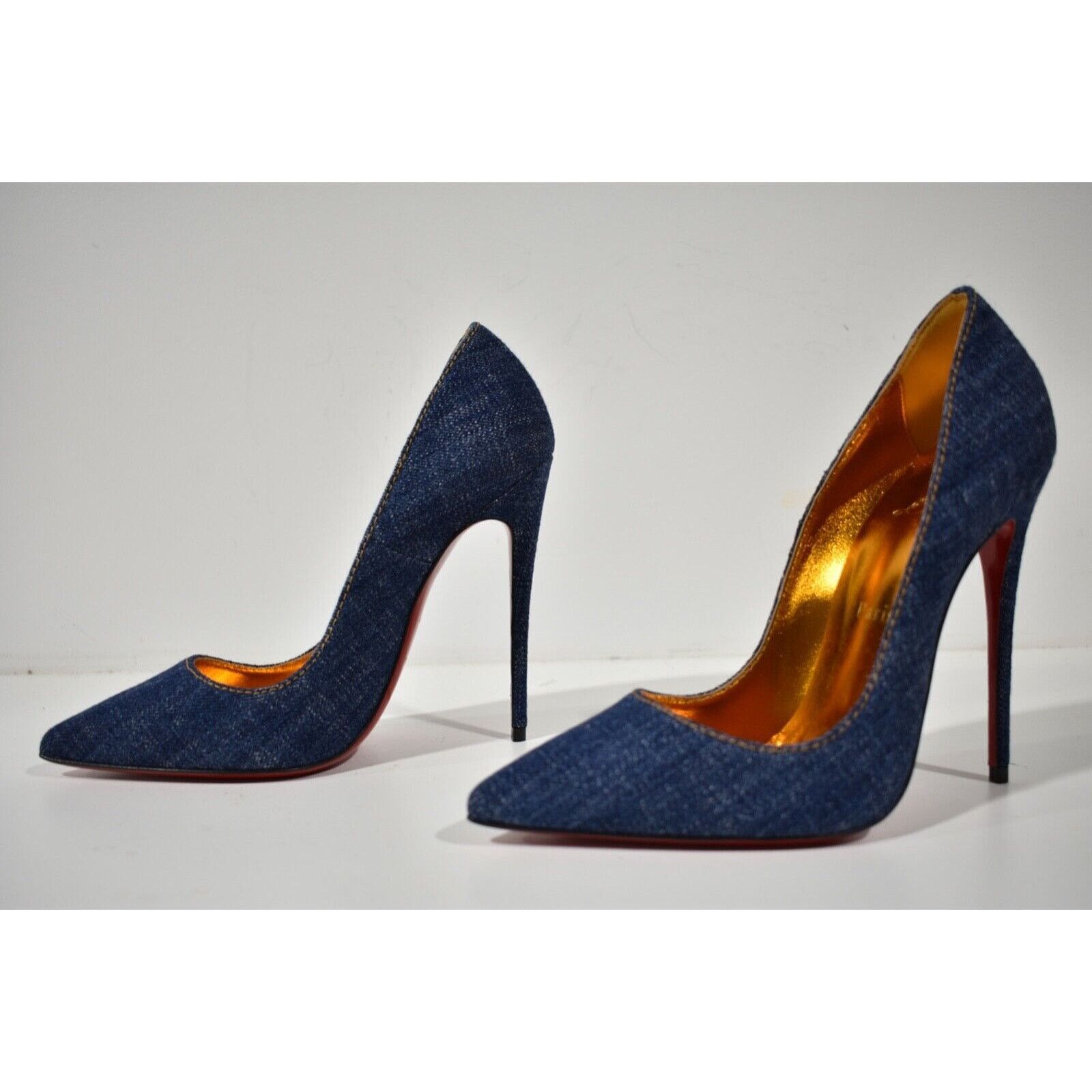 Christian Louboutin Christian Louboutin So Kate 120 Blue Denim Saba Gold Size US 5.5 / IT 35.5 - 9 Thumbnail