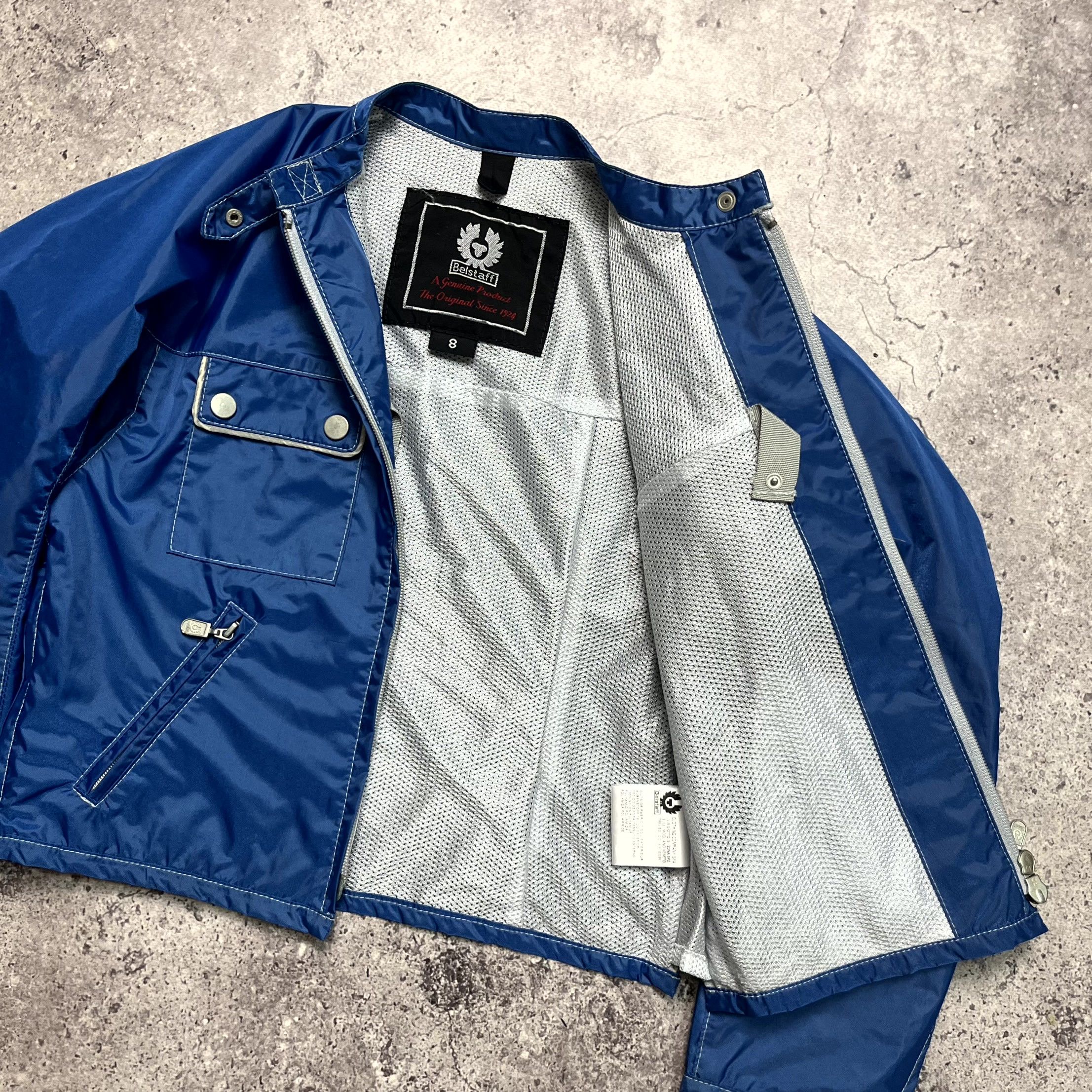 Belstaff Blue Biker Bomber Multipocket Jacket Size 8 XS