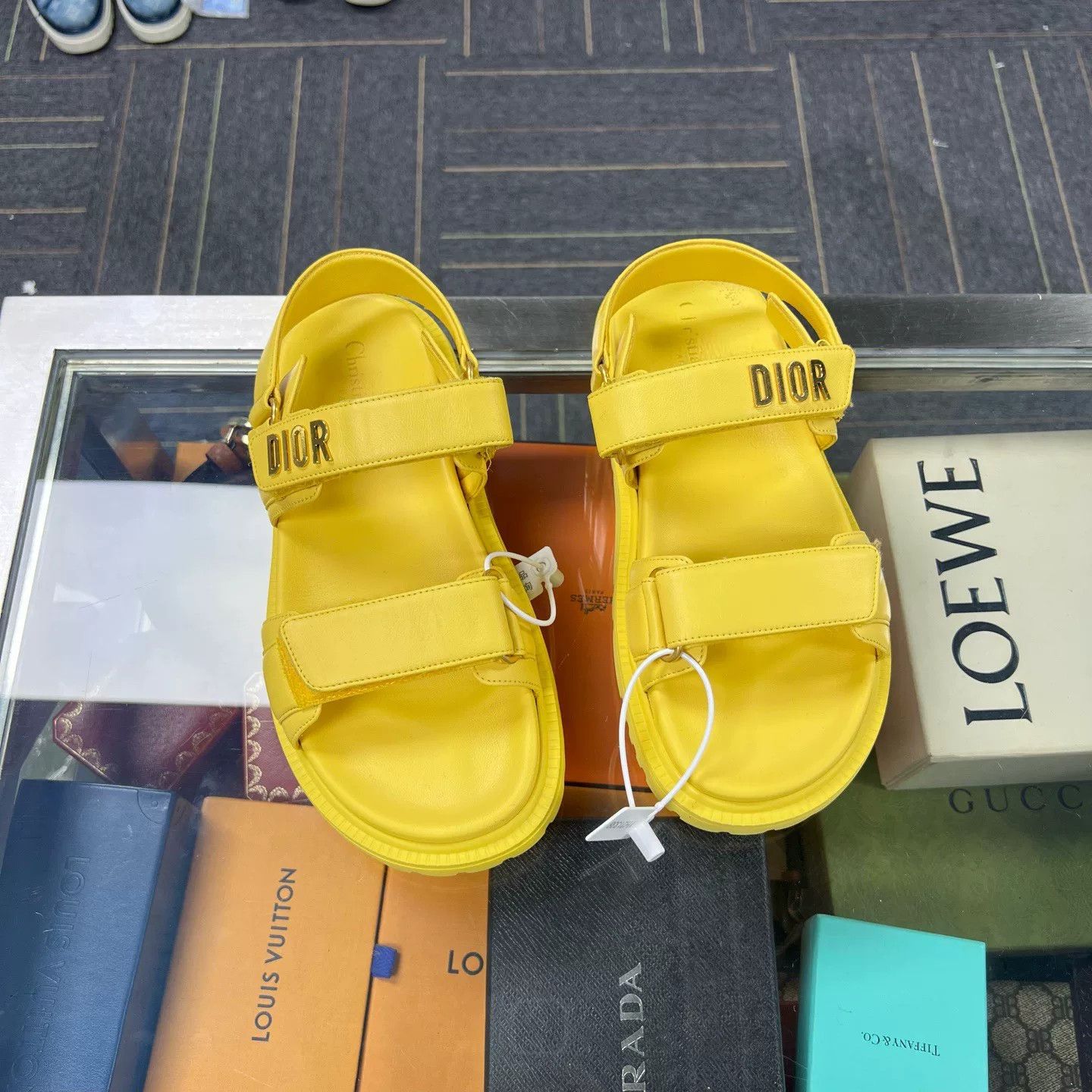 dior yellow leather velcro sandals size 38