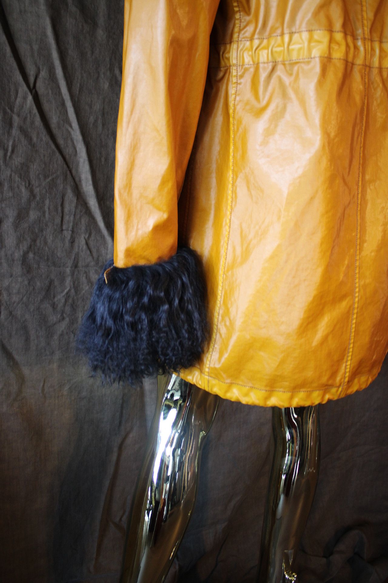 Other Vinyl Yellow Coat with real mongolian Fur Size US L / EU 52-54 / 3 - 4 Thumbnail