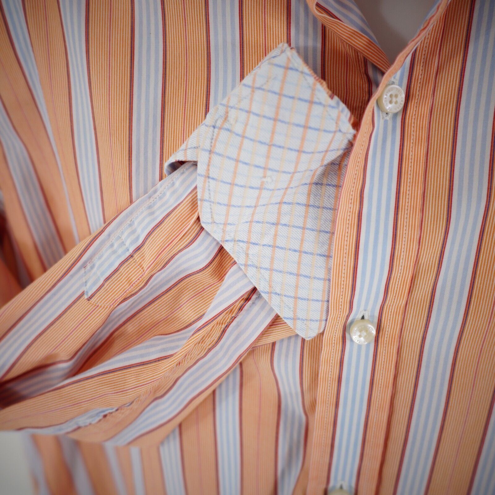 Tailorbyrd Tailorbyrd Orange Blue Striped Flip Cuff Pocket Large Collar Size US L / EU 52-54 / 3 - 3 Thumbnail