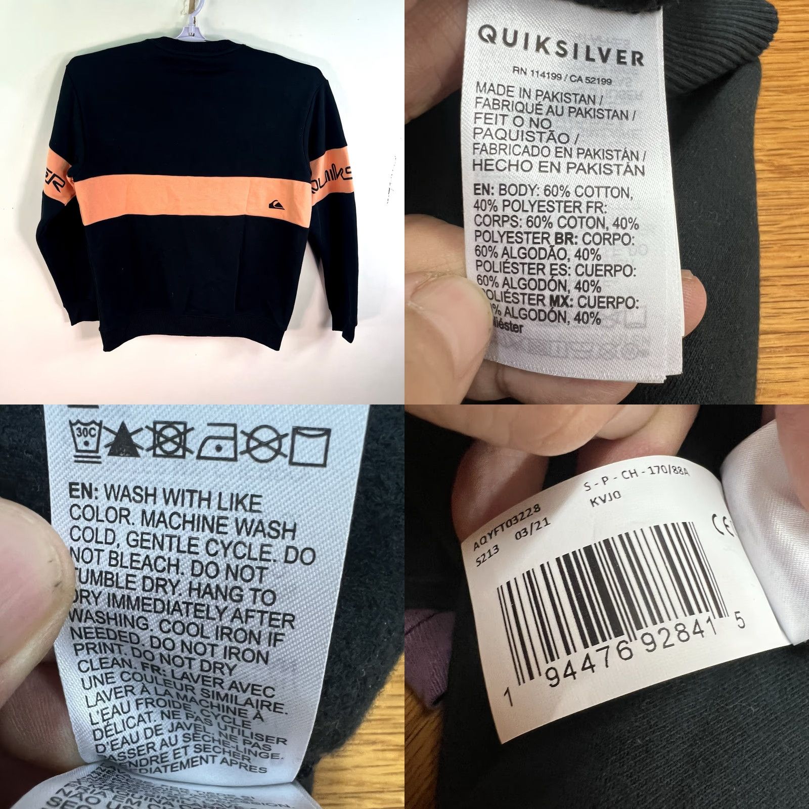 Quiksilver VINTAGE Quiksilver Sweatshirt Mens Size S Black Pullover All Seasons Crew Neck Breathable Graphic Print Size US S / EU 44-46 / 1 - 8 Thumbnail