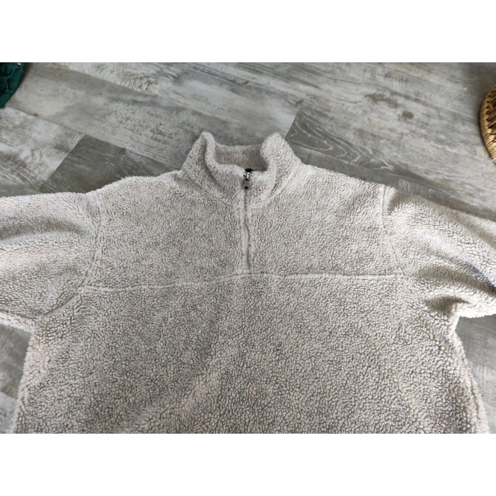 Lands' End VINTAGE Lands' End Deep Pile Fleece Pullover Sweatshirt L Women Tan 90s Theme 1/4 Zip Mock Neck Activewear Hiking Running Walking Size L / US 10 / IT 46 - 6 Thumbnail