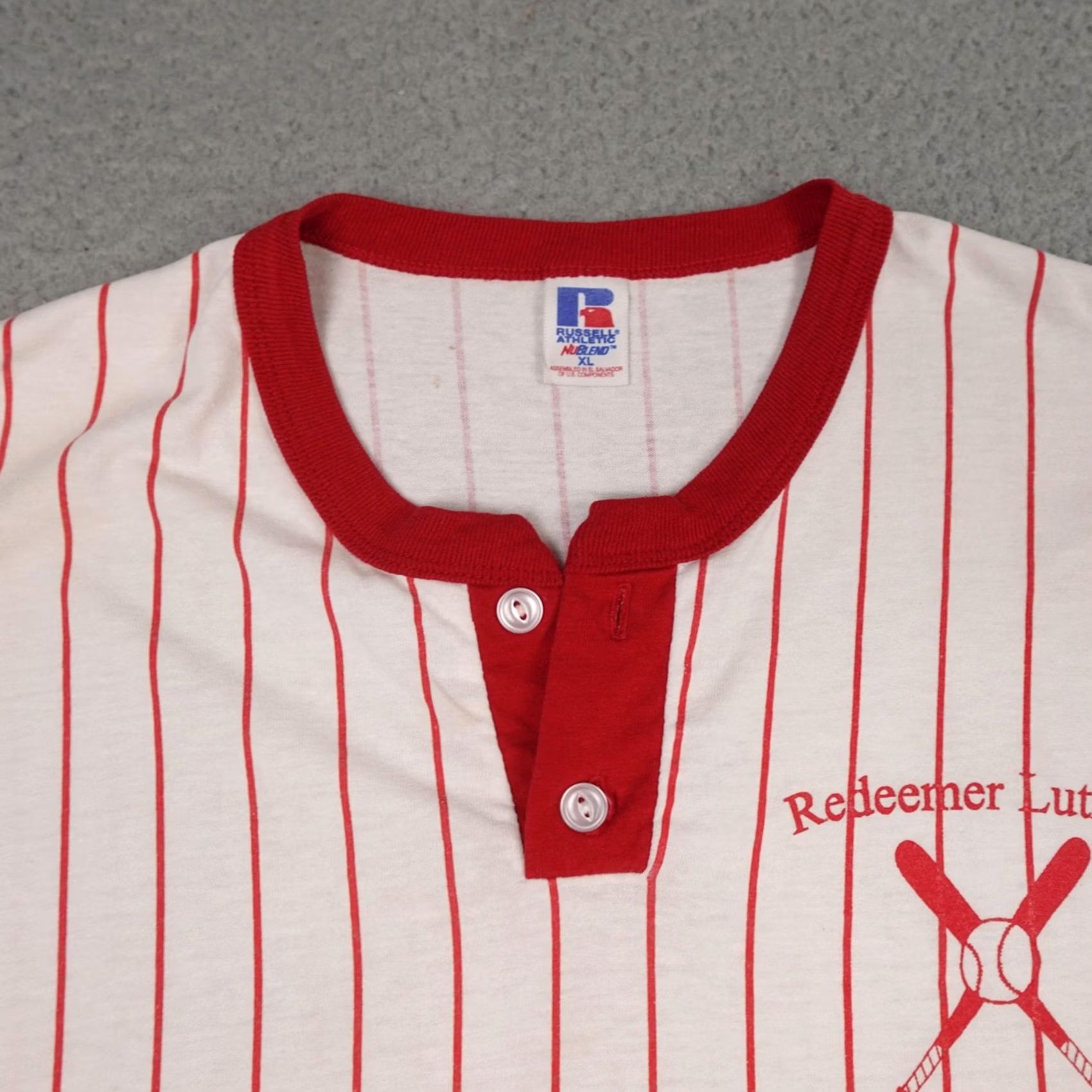 Russell Athletic VINTAGE Russell Athletic Redeemer Lutheran Church Shirt Mens XL White Red Pinstripe Size US XL / EU 56 / 4 - 6 Thumbnail