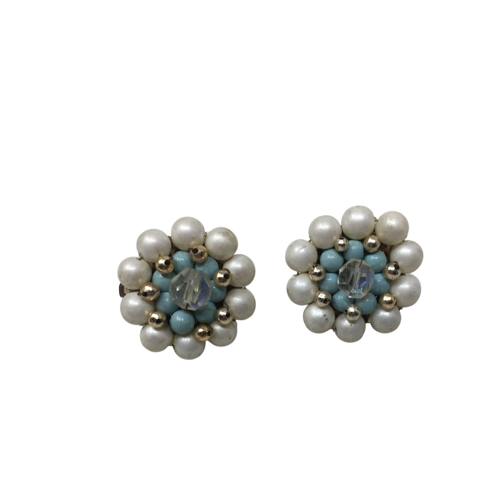 Other Vintage Women's White, Blue and Gold Tone Beaded Flower Shap Size ONE SIZE - 1 Thumbnail