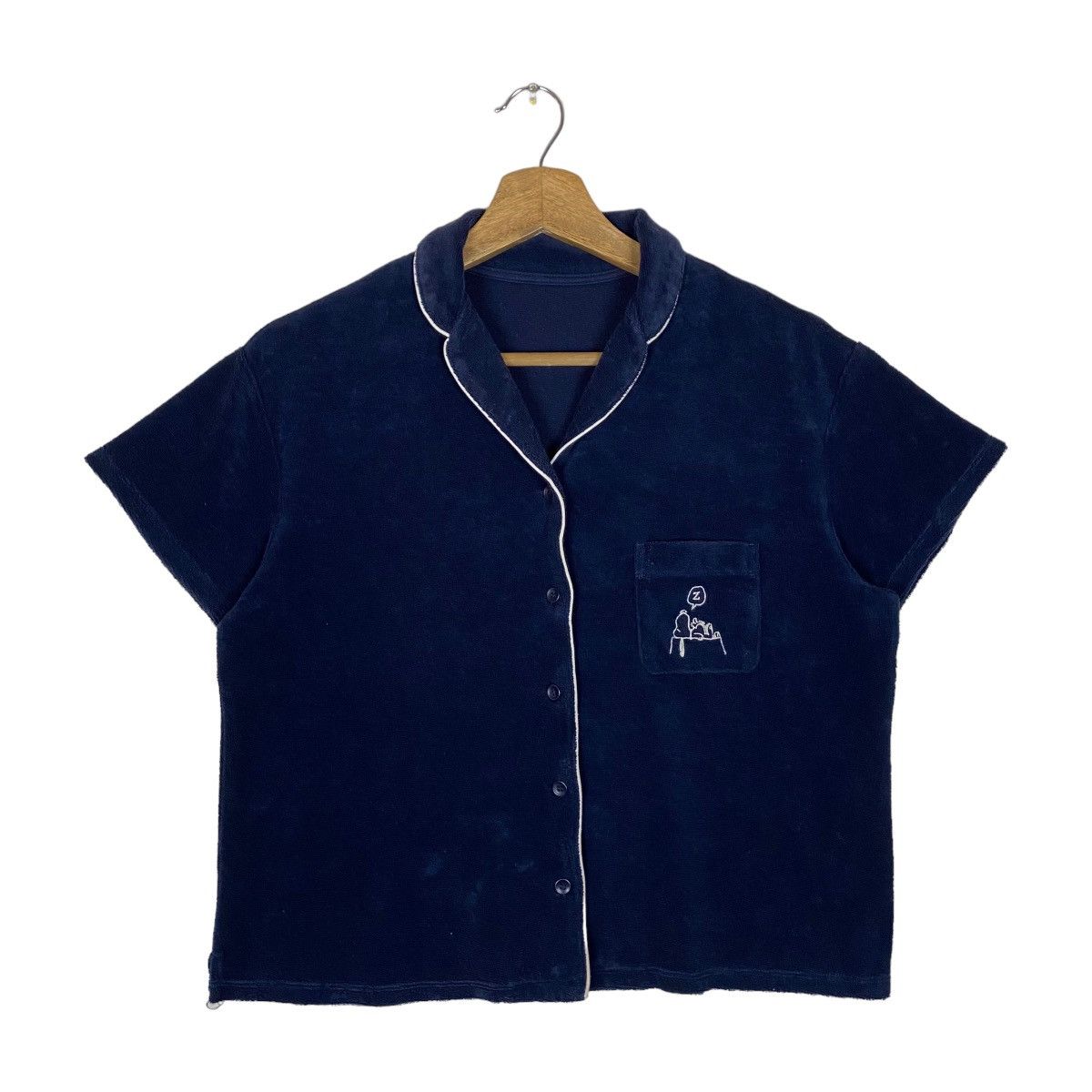 image of Collaboration With Peanuts Button Up Fleece Pyjamas in Navy, Women's (Size Medium)