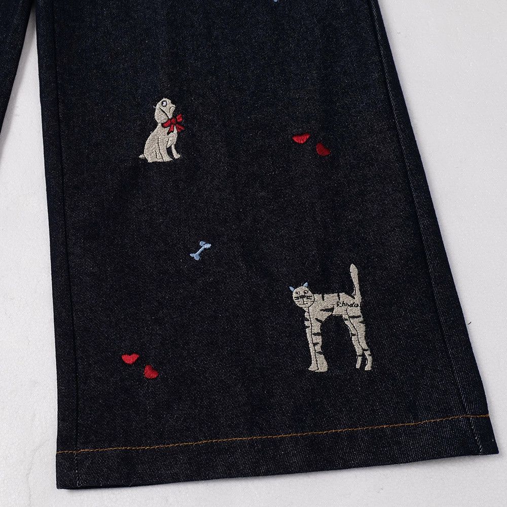 Jean Men's loose wide-leg puppy bone embroidered jeans y2k Size US 32 / EU 48 - 6 Thumbnail