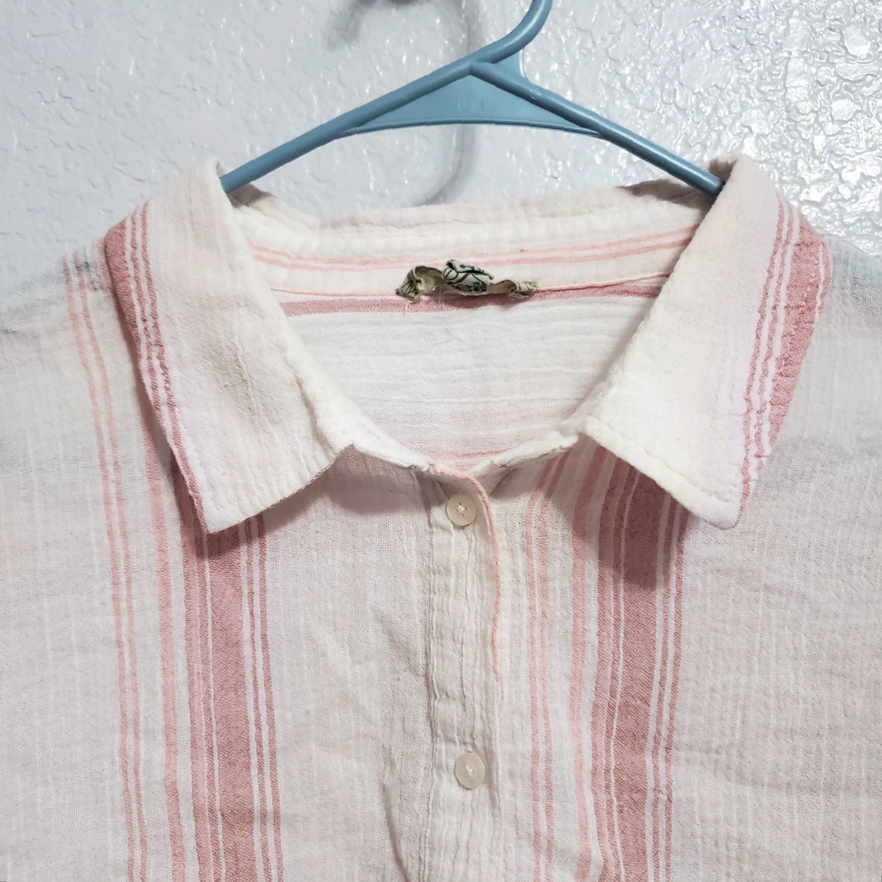 Pinko VINTAGE Fleur Bleue Top Women XL Ivory Pink Striped Cotton Button Up Lightweight Beachy Size XL / US 12-14 / IT 48-50 - 4 Thumbnail