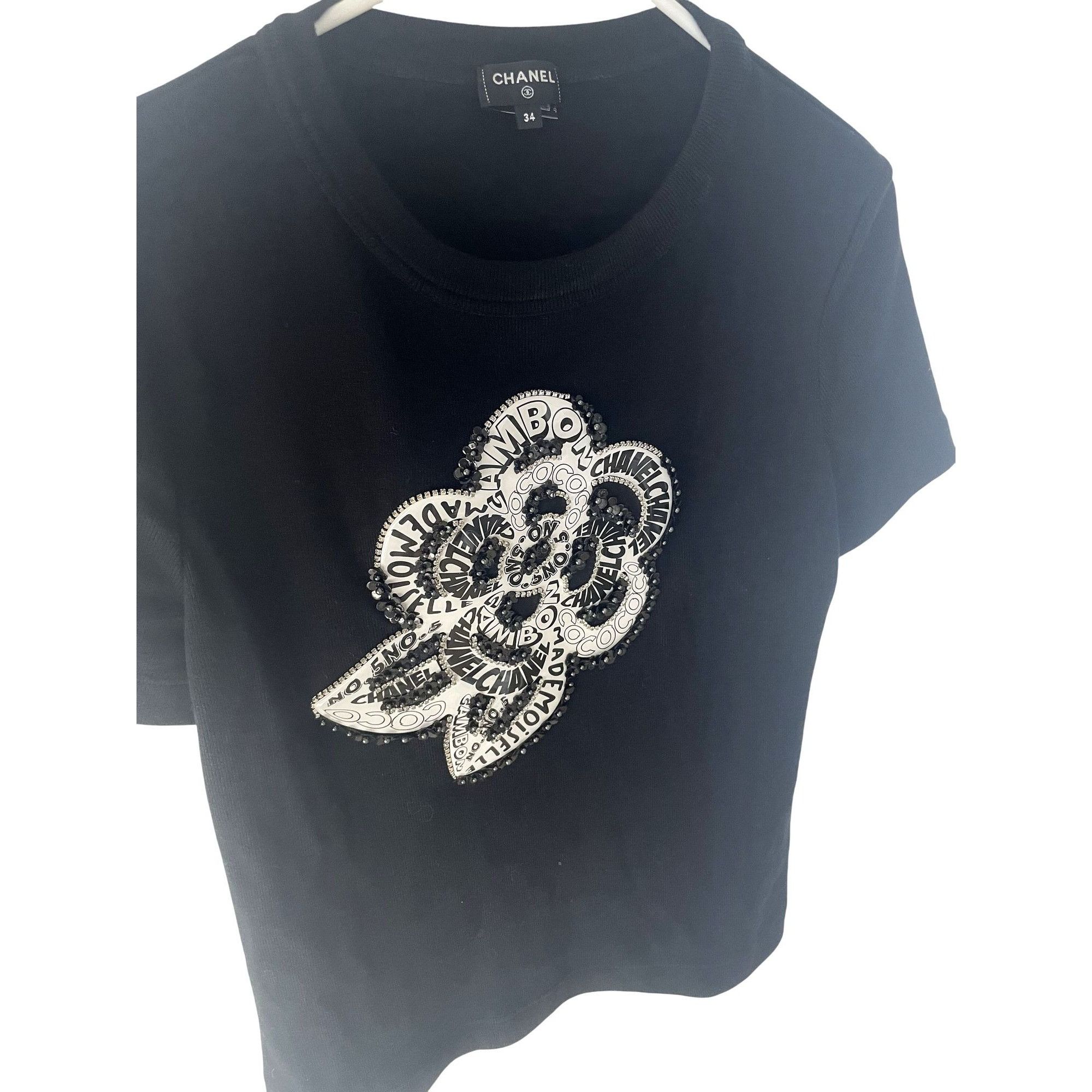 Chanel Chanel Black Camellia Embellished Short Sleeve T-Shirt Women Size XXS / US 00 / IT 34 - 3 Thumbnail