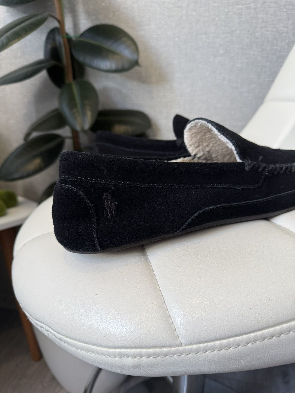 Polo Ralph Lauren Polo Bear Moccasin Slippers Mens Black Suede Shearling Shoes Size US 12 / EU 45 - 10 Thumbnail