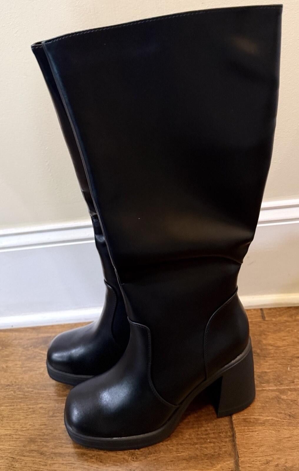 Other GlamNest Knee High Boots Block Heel Platform Zipper Black Size US 9 / IT 39 - 3 Thumbnail