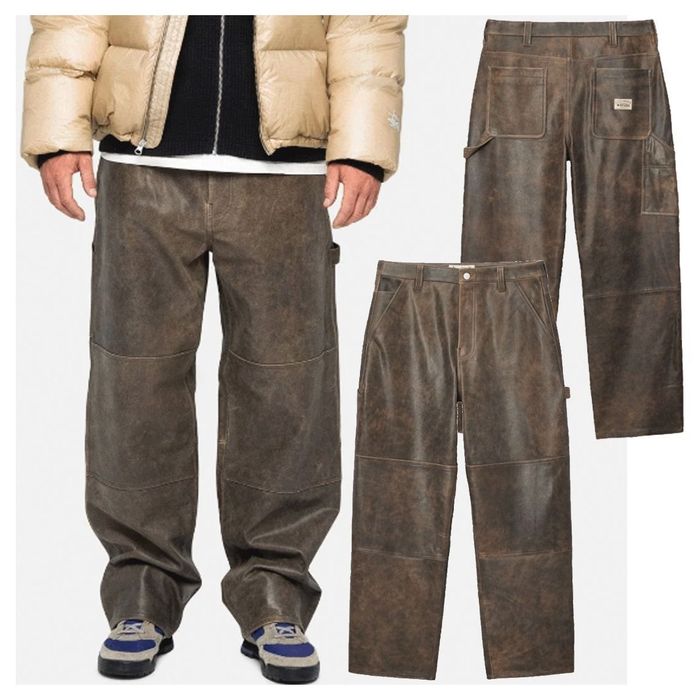 Stussy Stussy Distressed Leather Work Pants Brown Size 34 | Grailed