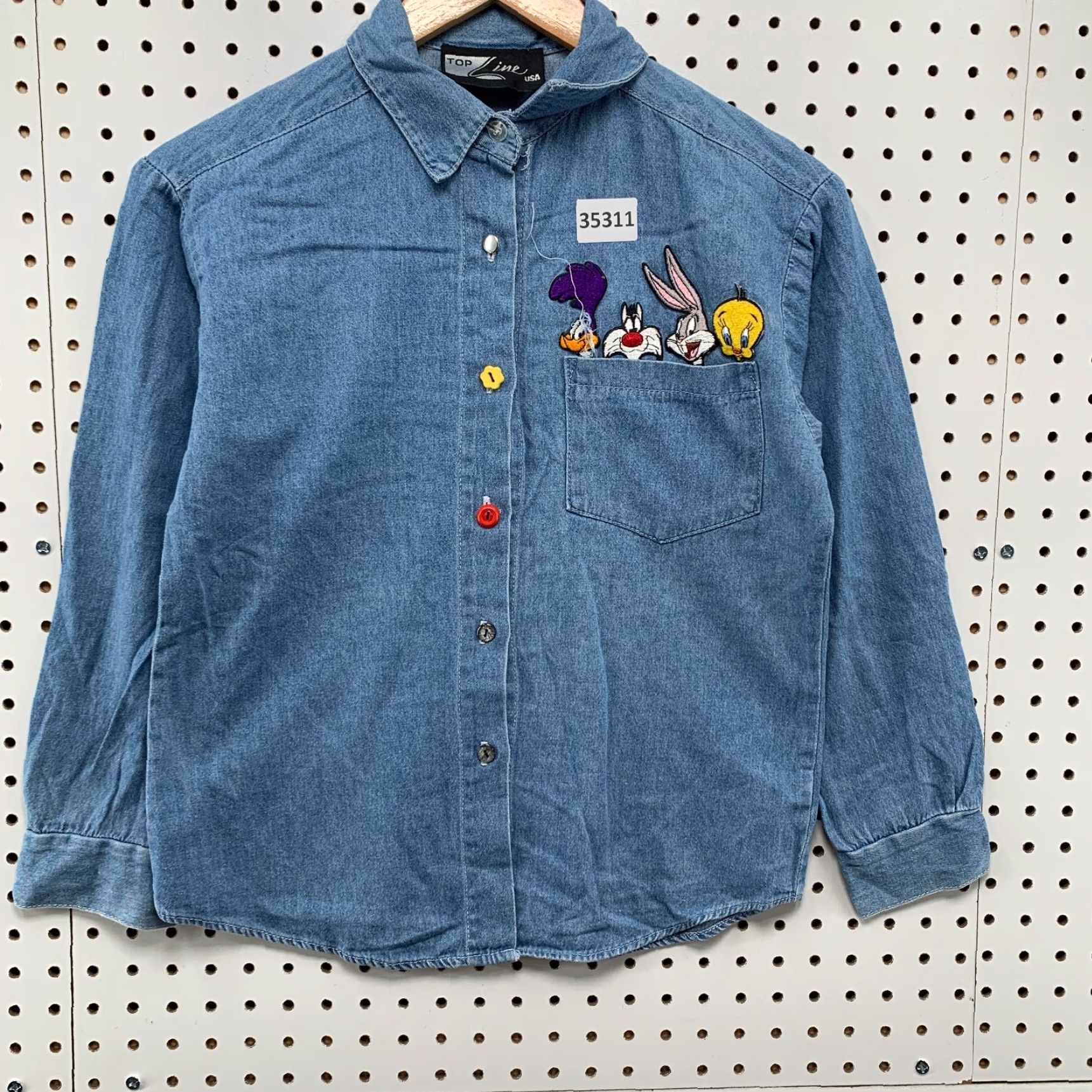 Vintage VINTAGE Looney Tunes Denim Button Shirt Womens Small Blue Pocket 18x22.5 Size S / US 4 / IT 40 - 6 Thumbnail