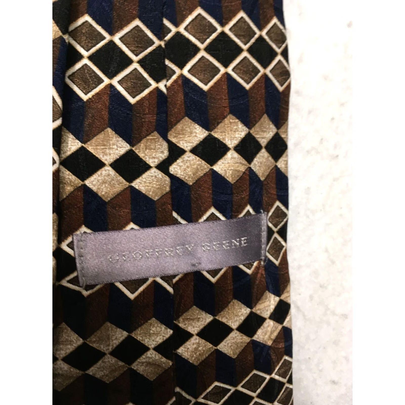 Geoffrey Beene Geoffrey Beene Geometric Diamond Pattern Classic Silk Tie Blue Brown - Men, Tie, 57"-60" (Classic) Silk Size ONE SIZE - 6 Thumbnail