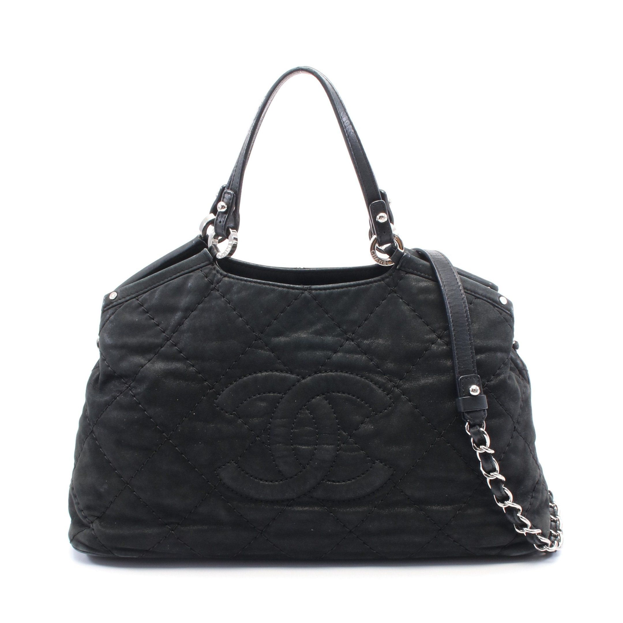Chanel Wild Stitch Coco Mark Chain Shoulder Bag Leather Black Silver Hardware