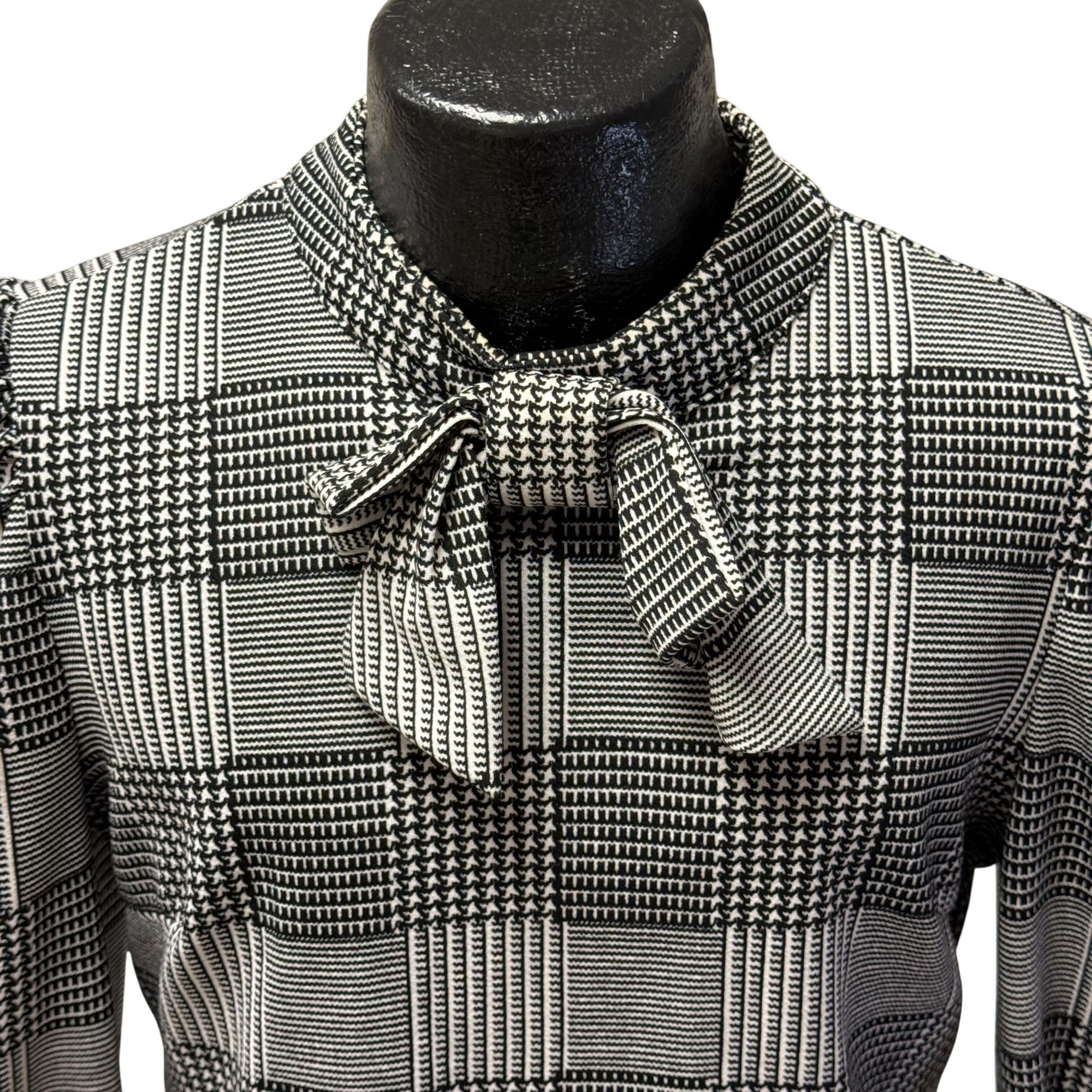 Other Vtg MOD Black White HOUNDSTOOTH Blouse BOW TIE Shirt Size XL / US 12-14 / IT 48-50 - 2 Thumbnail