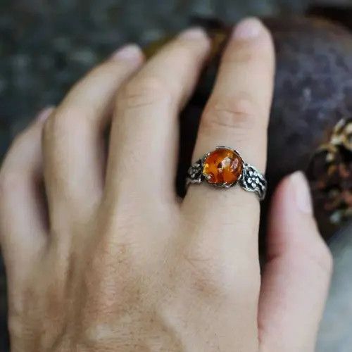 Jewelry Retro Amber Stone Ring Size ONE SIZE - 2 Thumbnail