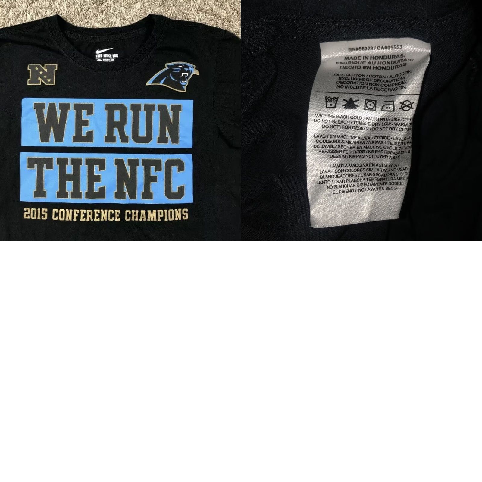 Nike Nike Carolina Panthers Black Tee Shirt Small 2015 Conference Champions NFL Mens T-Shirt Graphic Tee Logo Size US S / EU 44-46 / 1 - 8 Thumbnail
