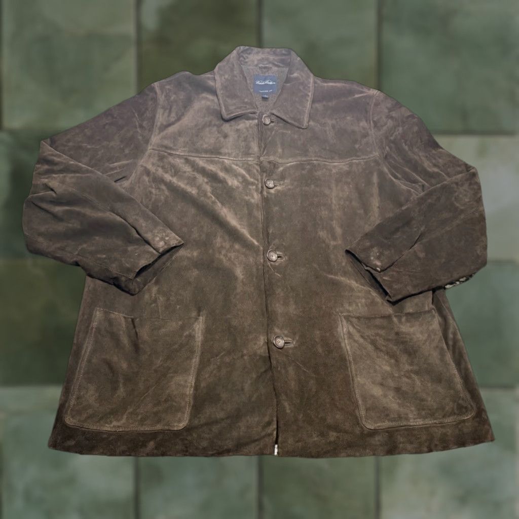 Brooks Brothers Brooks Brothers Dark Brown Suede Leather Jacket Wool Blend Lining Jacket Mens L Dark Brown Leather Wool Lined Button Overcoat Size US L / EU 52-54 / 3 - 1 Thumbnail
