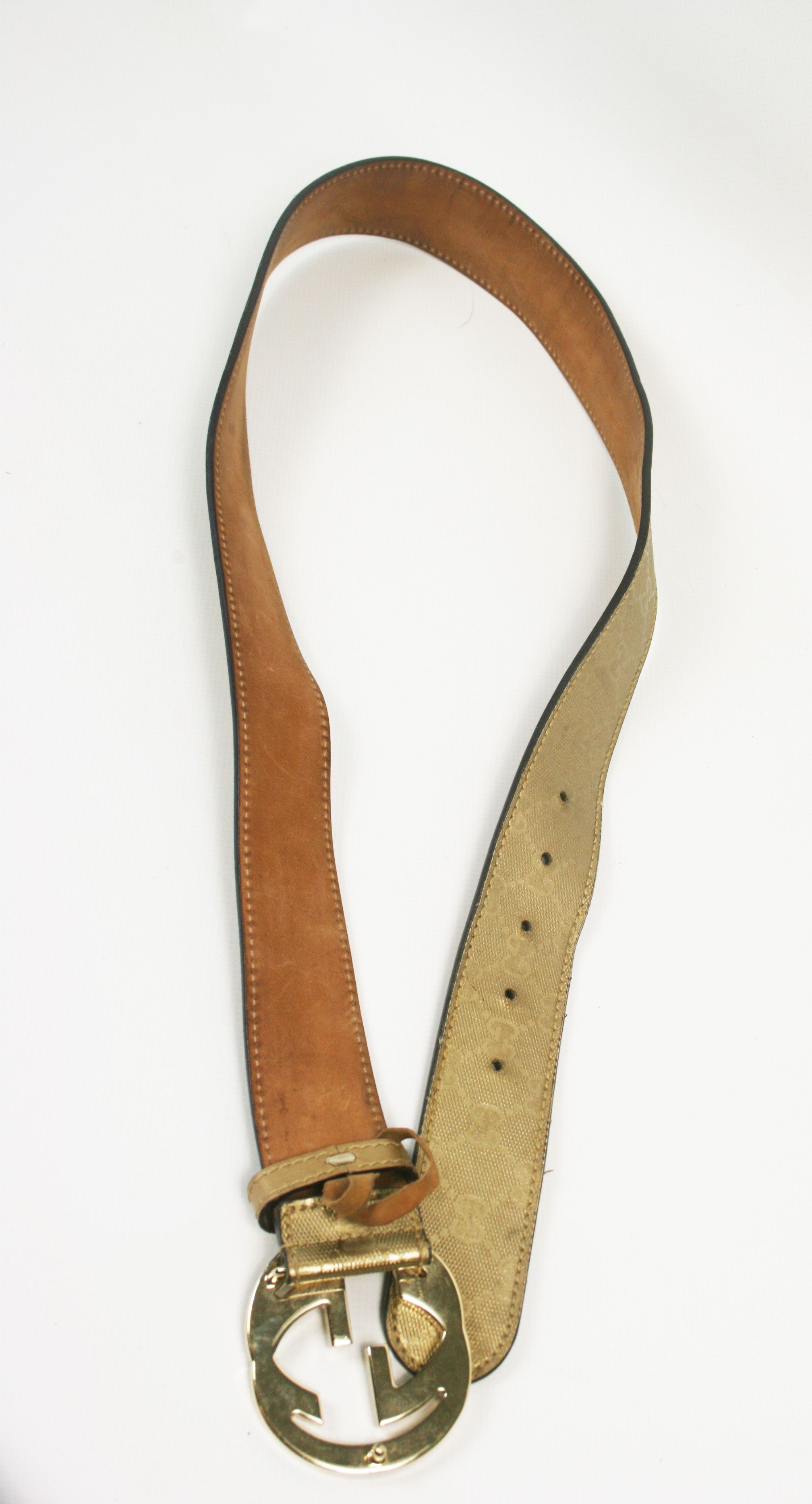 Gucci Gold Imprime Monogram Leather Interlocking Belt Size 36 - 6 Thumbnail