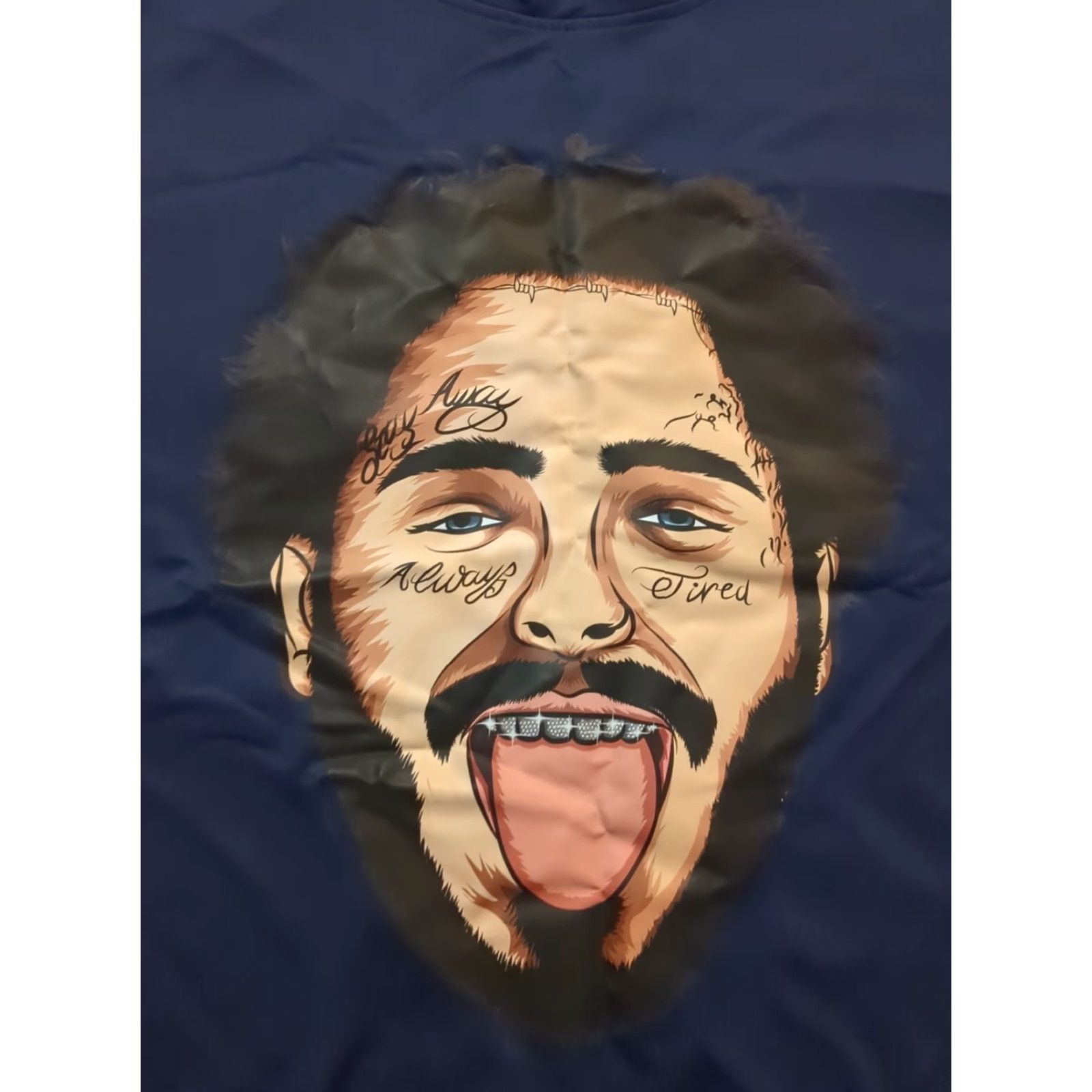 Vintage Post Malone Face Tee Shirt Navy Blue L Face Tattoo Stay Away Mens T-Shirt Crew Neck Short Sleeve Music 2020-2029 Size US L / EU 52-54 / 3 - 3 Thumbnail