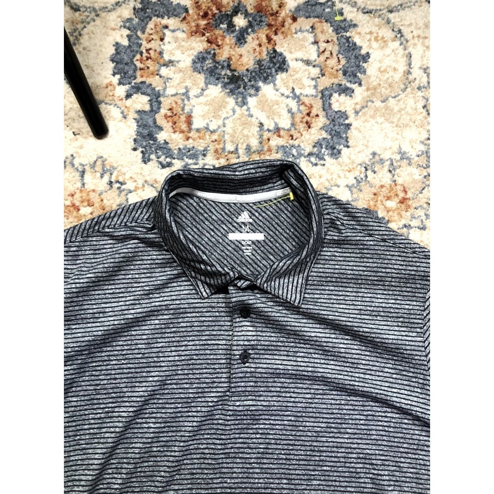 Adidas Adidas Golf Polo Shirt Mens M Gray Striped Performance Knit Short Sleeve Polo Short Sleeve Mens Size US M / EU 48-50 / 2 - 2 Thumbnail