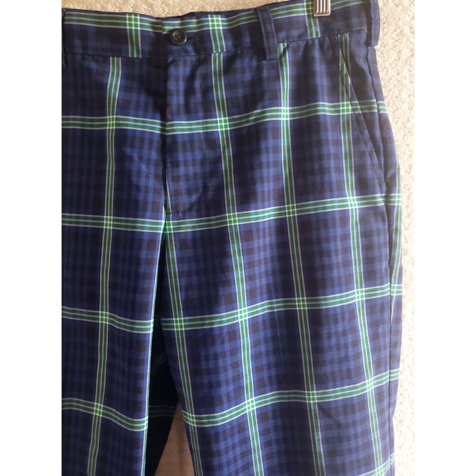 Izod Izod Golf Pants Mens 32x30 Blue Green Plaid Stretch Polyester Spandex Slimming Moisture Wicking Zip Slash Pockets Casual, Travel, Wedding, Golf Size US 32 / EU 48 - 4 Thumbnail