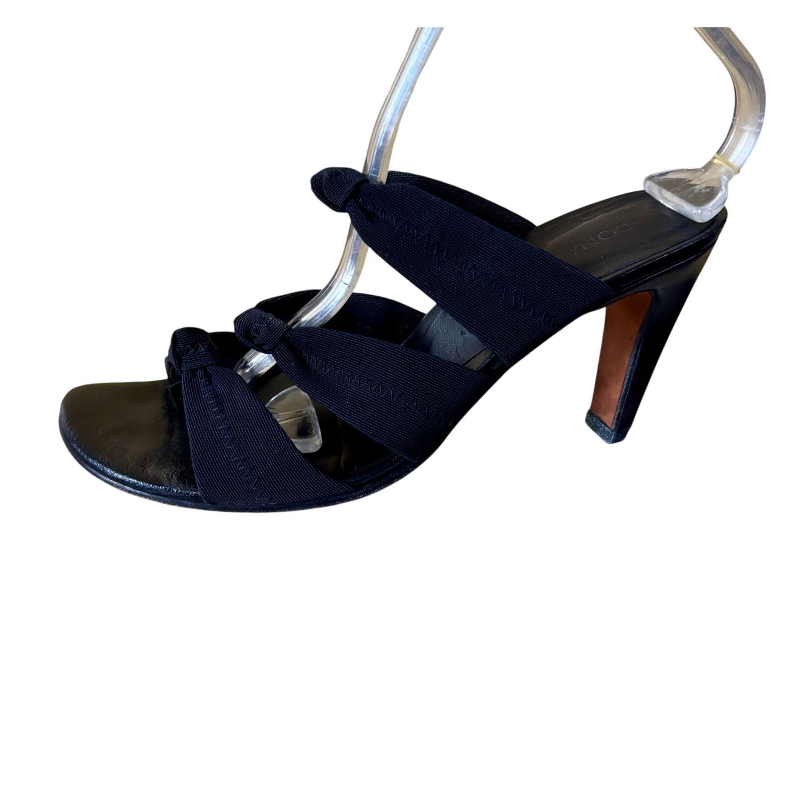 Donald Pliner Leather Black Mesh Elastic 3 Band Sandal Shoe