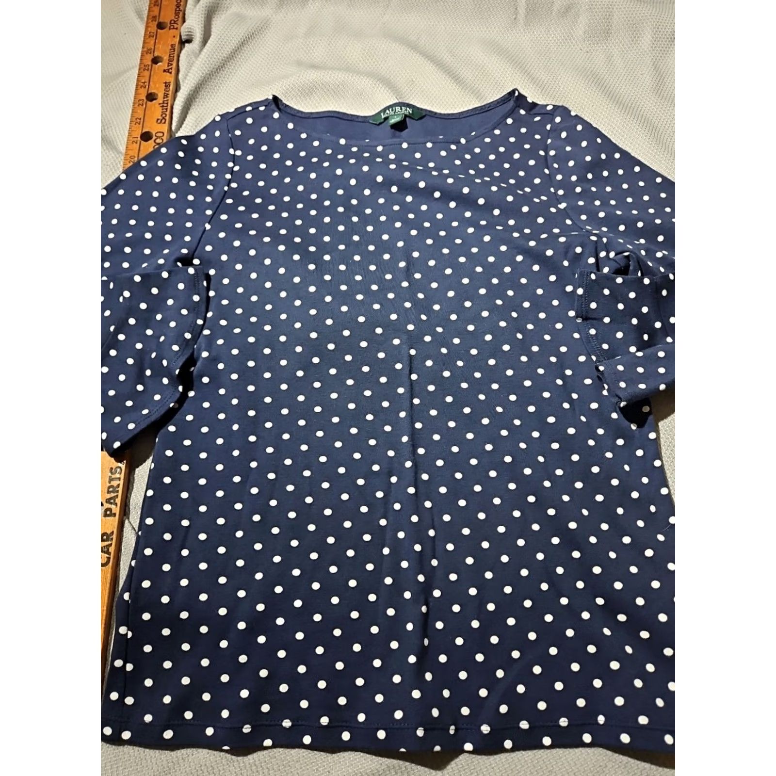 Ralph Lauren Lauren Ralph Lauren Shirt Womens Large Blue Polka Dots Bell Sleeve Ruffle Preppy Size L / US 10 / IT 46 - 3 Thumbnail