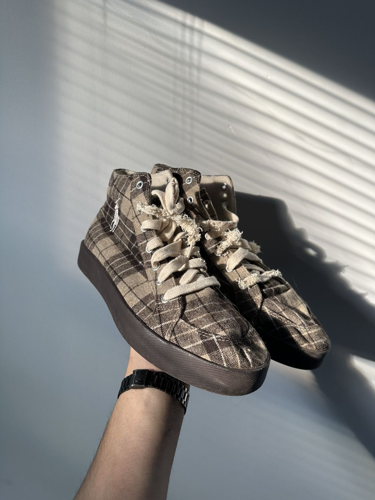 RRL Ralph Lauren Polo Ralph Lauren Brown Tan Flannel Plaid Tennis Shoes Size US 9.5 / EU 42-43 - 2 Thumbnail