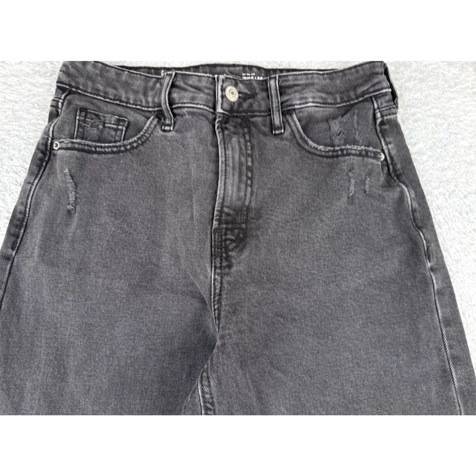 Old Navy Old Navy Wide Leg High Rise Distressed Jeans Womens 4 Black Denim 26x29 Size 27" / US 4 / IT 40 - 4 Thumbnail