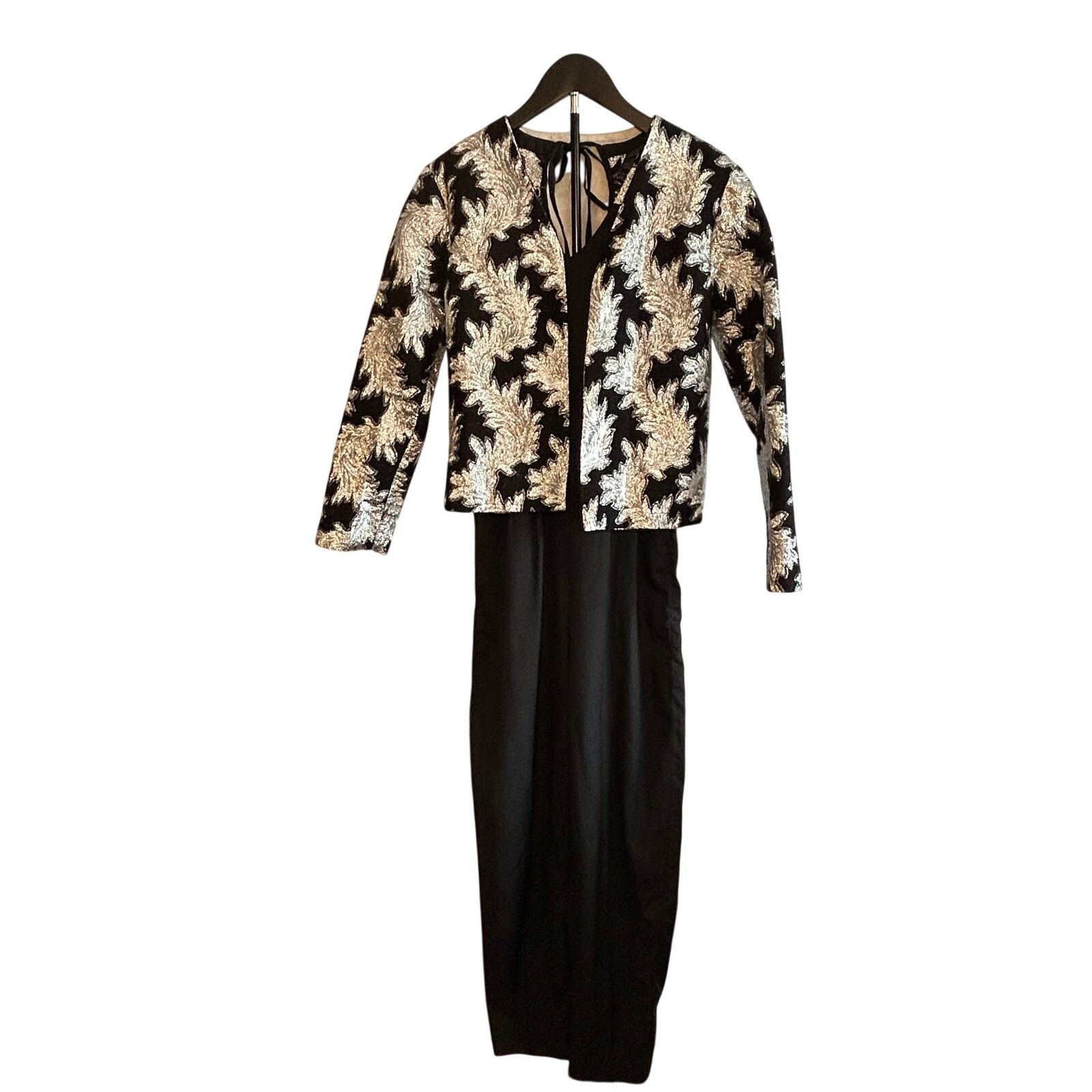 Other VTG Silver Black Metallic Brocade Jumpsuit Matching Jacket Size 28" / US 6 / IT 42 - 5 Thumbnail