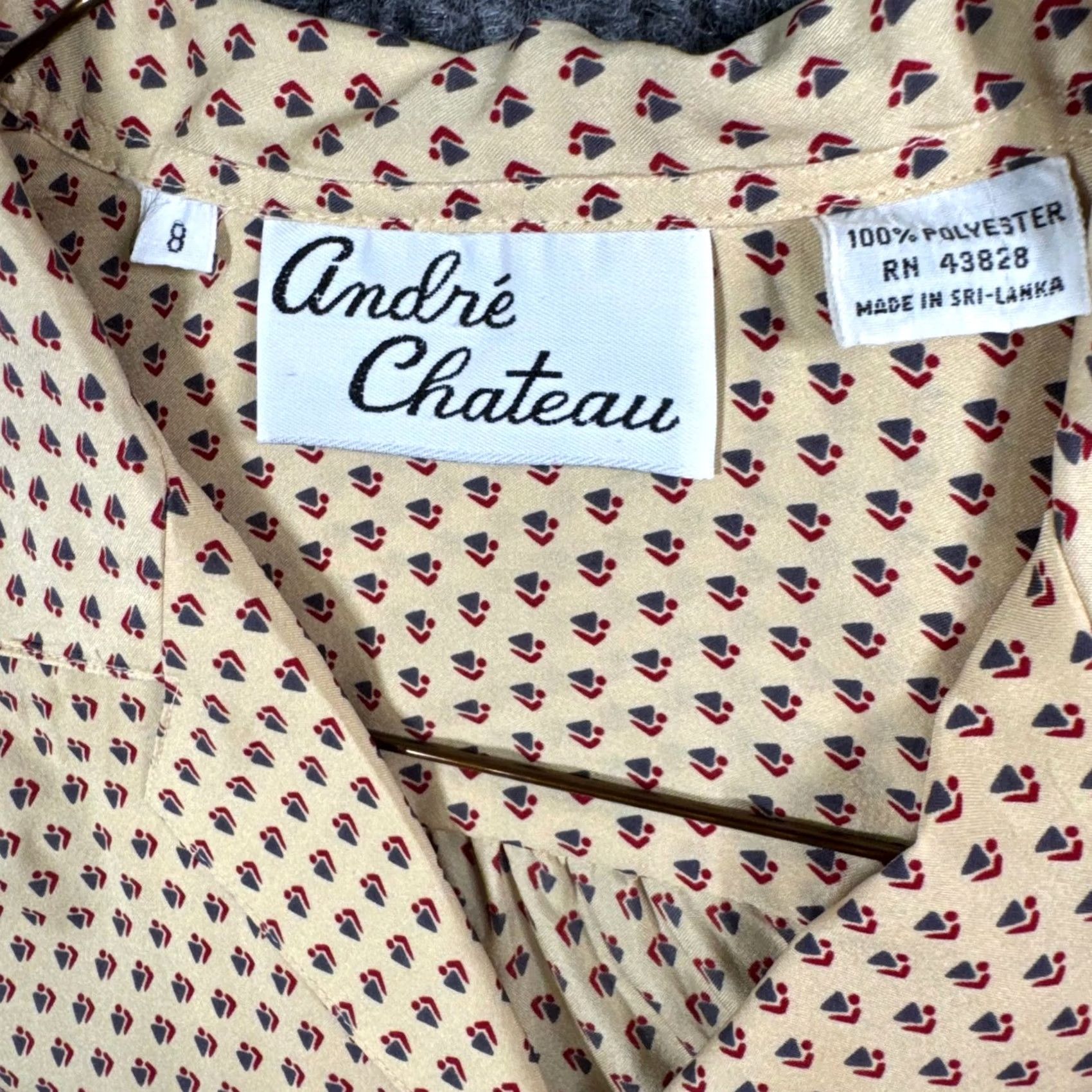 Vintage VINTAGE Andre Chateau Geometric Button Up Blouse Long Sleeve Womens Size 8 Tan Size M / US 6-8 / IT 42-44 - 2 Thumbnail