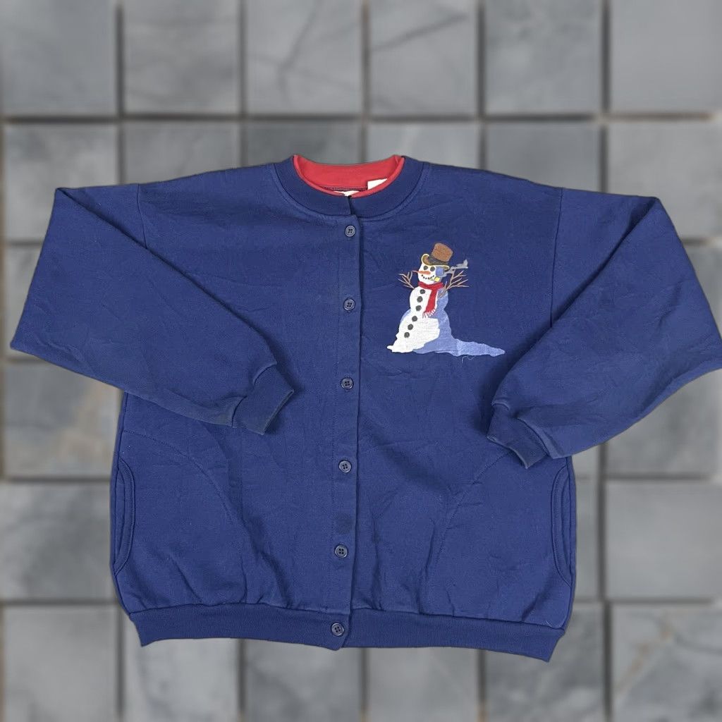 Vintage VINTAGE Winona Christmas Sweatshirt Mens M Blue Crew Neck Long Sleeve Snowman Embroidered Cotton Polyester Fleece USA Made USA Made Size US M / EU 48-50 / 2 - 1 Thumbnail