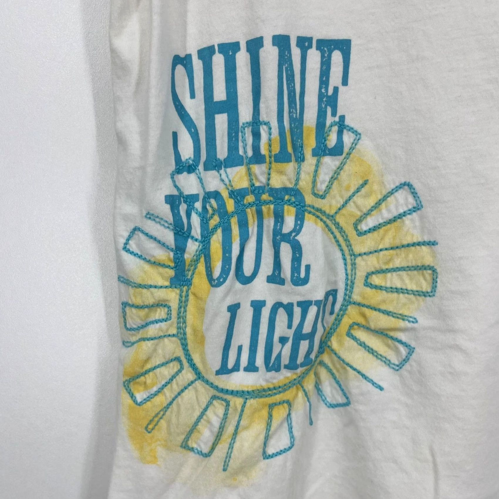 Life is Good Life is Good T-Shirt Women's M White Embroidered Shine Your Light Fitted Casual Short Sleeve Cap Sleeve Love 90s? Size M / US 6-8 / IT 42-44 - 5 Thumbnail