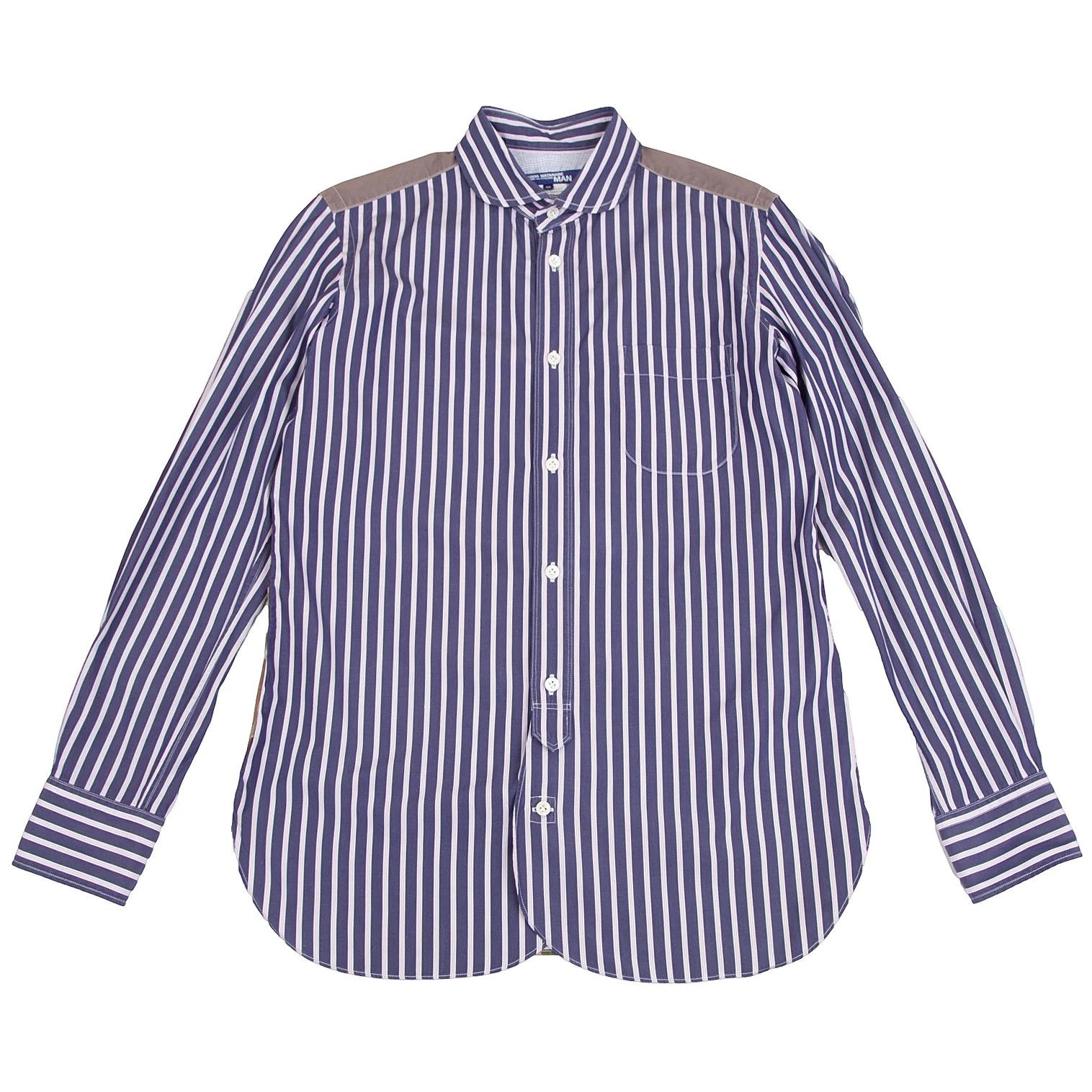 Junya Watanabe Duck Camouflage Panel Stripe Shirt in Navy Khaki M Size US M / EU 48-50 / 2 - 1 Thumbnail
