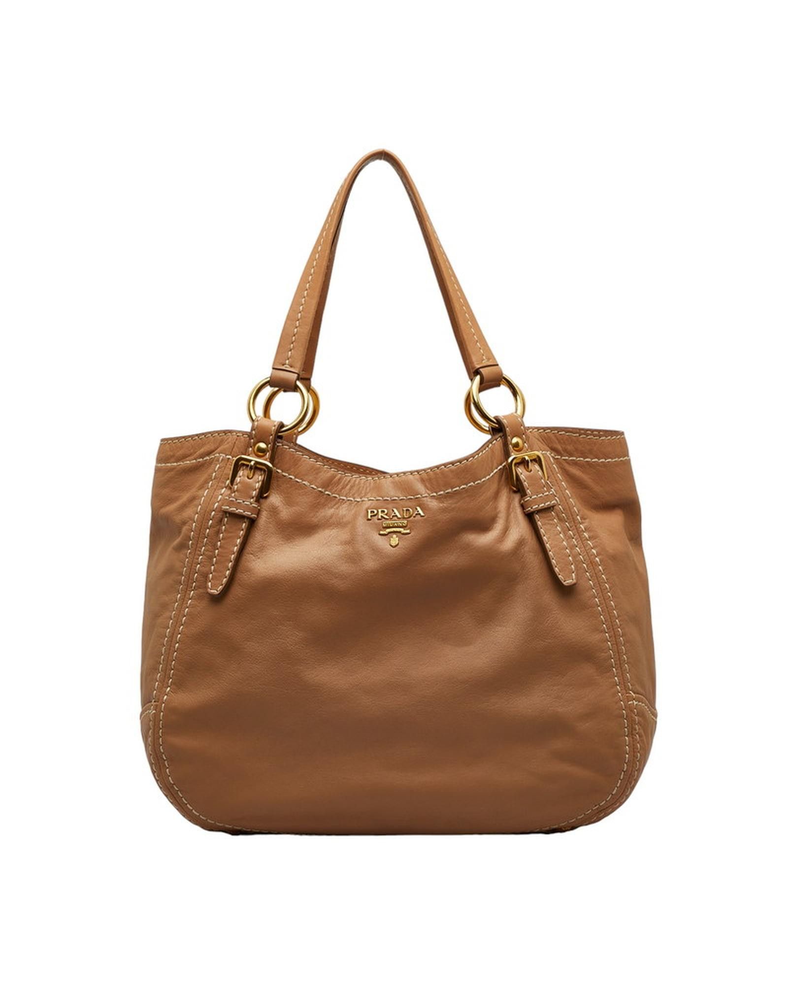image of Prada Adjustable Brown Leather Shoulder Bag, Women's
