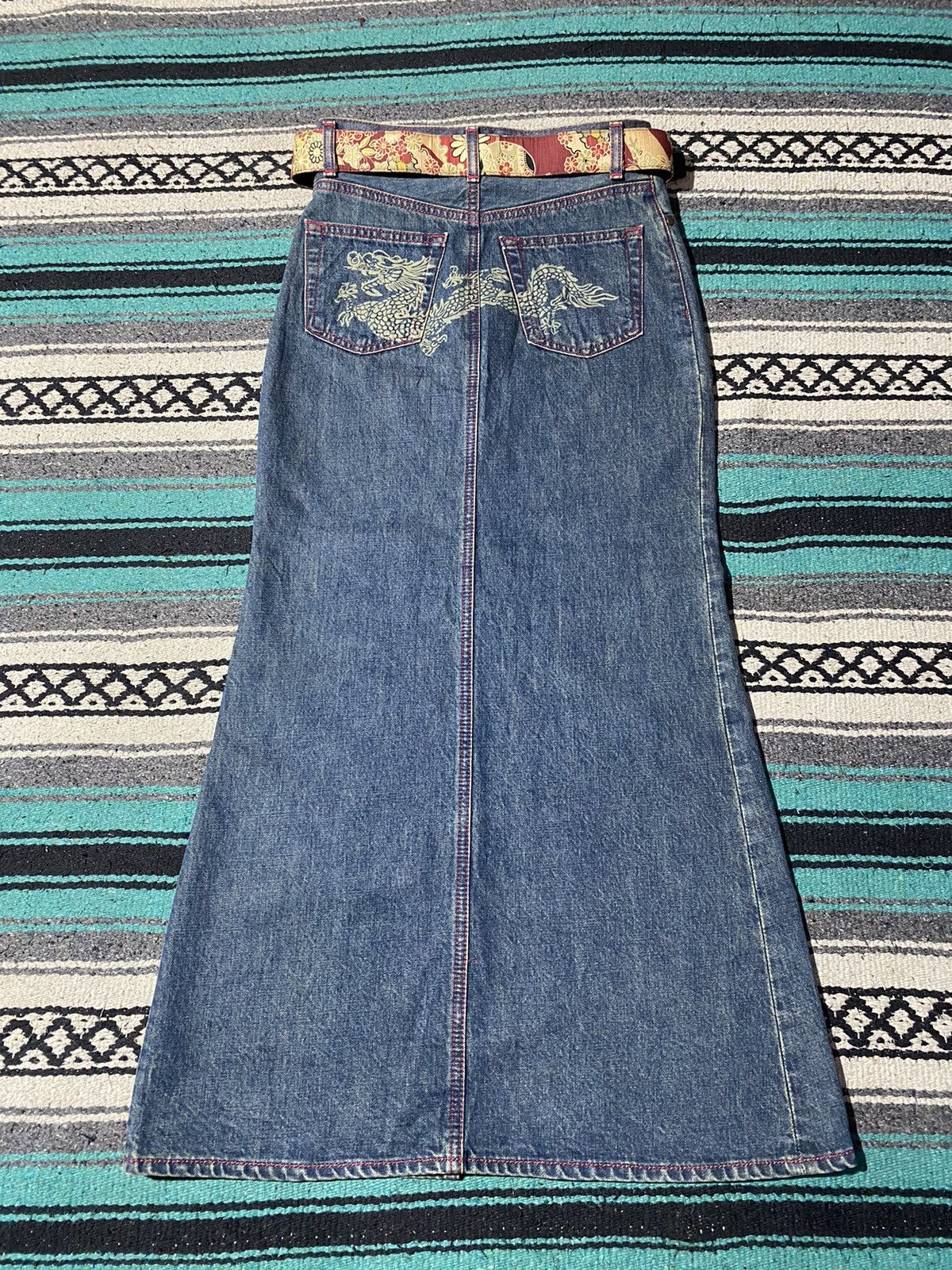 Vivienne Tam 2000s Viviene Tam - Dragon Denim Maxi Skirt Size 27" / US 4 / IT 40 - 1 Thumbnail