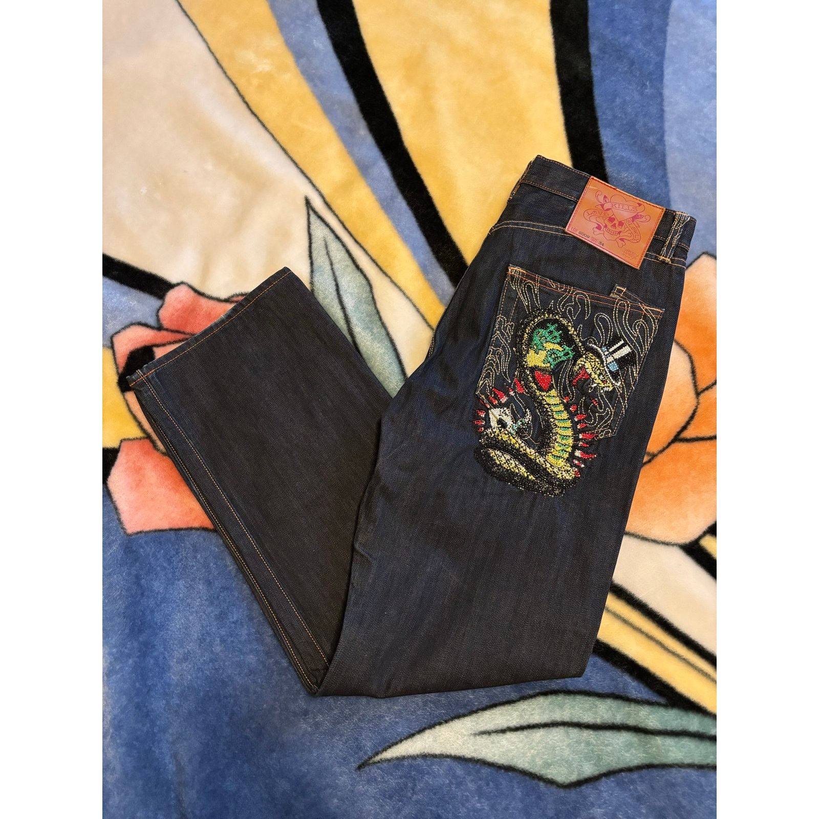 Ed Hardy Ed Hardy Rhinestone Cobra Jeans 34x32 Y2K Dark Wash Size US 34 / EU 50 - 2 Thumbnail