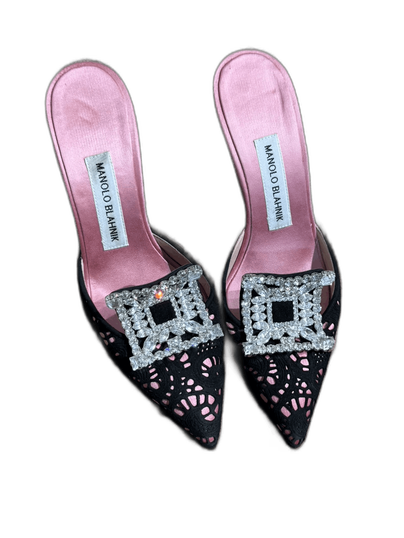 Jimmy Choo Manolo Blahnik Black High Heels with Rhinestones Size US 6 / IT 36 - 1 Thumbnail