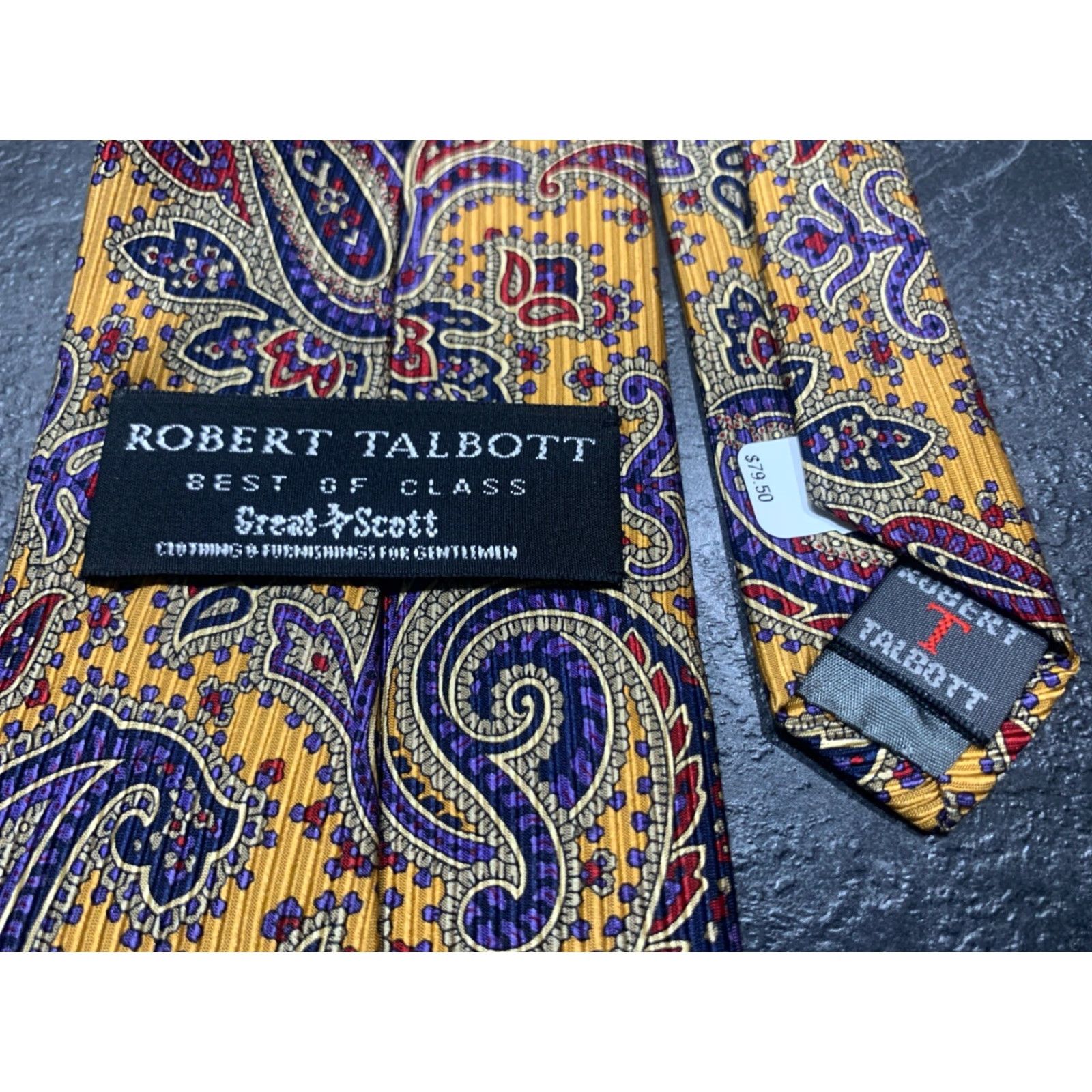 Robert Talbott VINTAGE Robert Talbott Silk Tie Unisex Adult Classic 57-60 Inches Paisley Silver Gold Teal Lavender Black Green Designer Size ONE SIZE - 4 Thumbnail