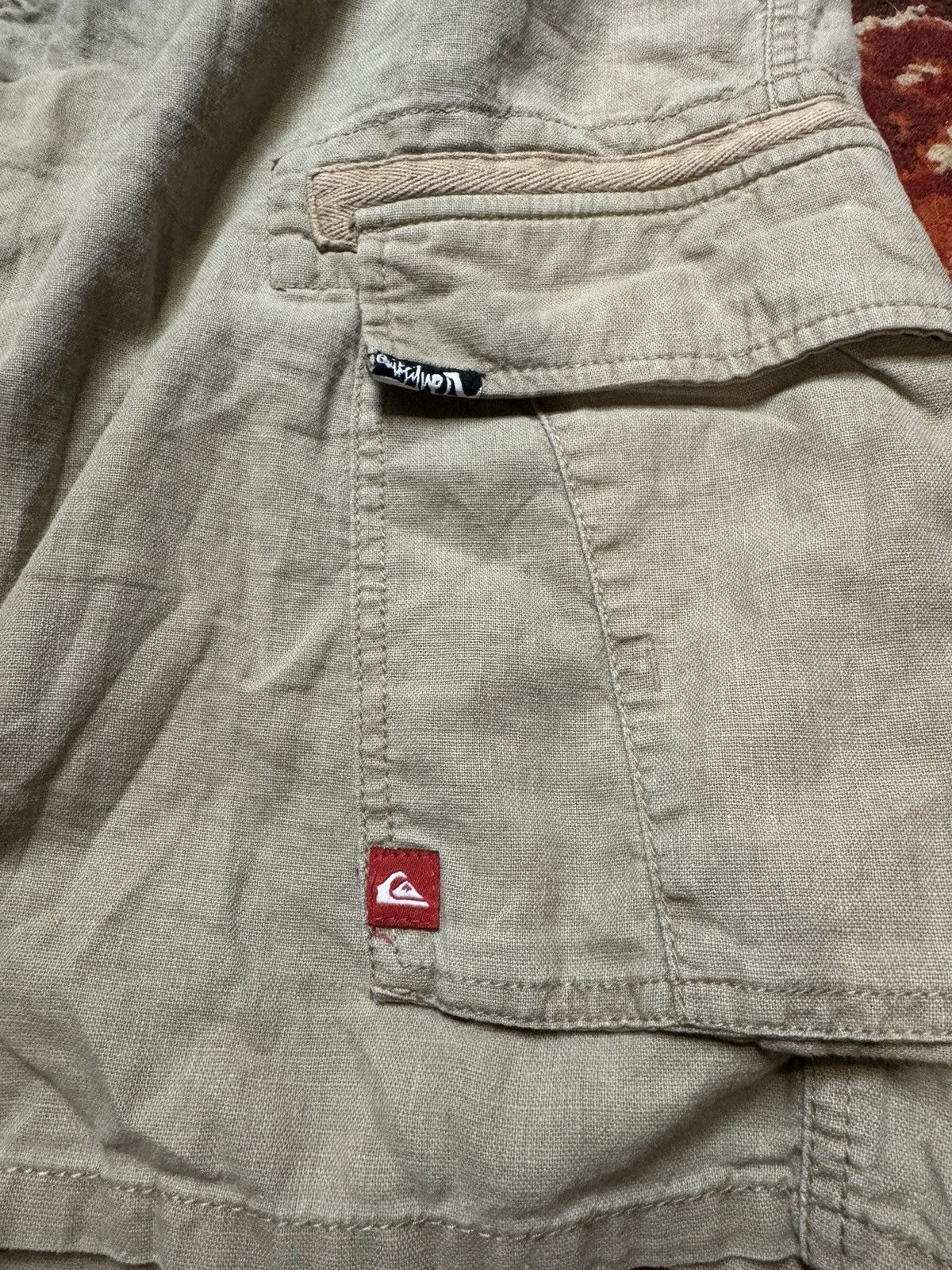 Quiksilver × Vintage Vintage Y2K Quiksilver Baggy Linen Gargo Surf Style Shorts Size US 34 / EU 50 - 2 Thumbnail