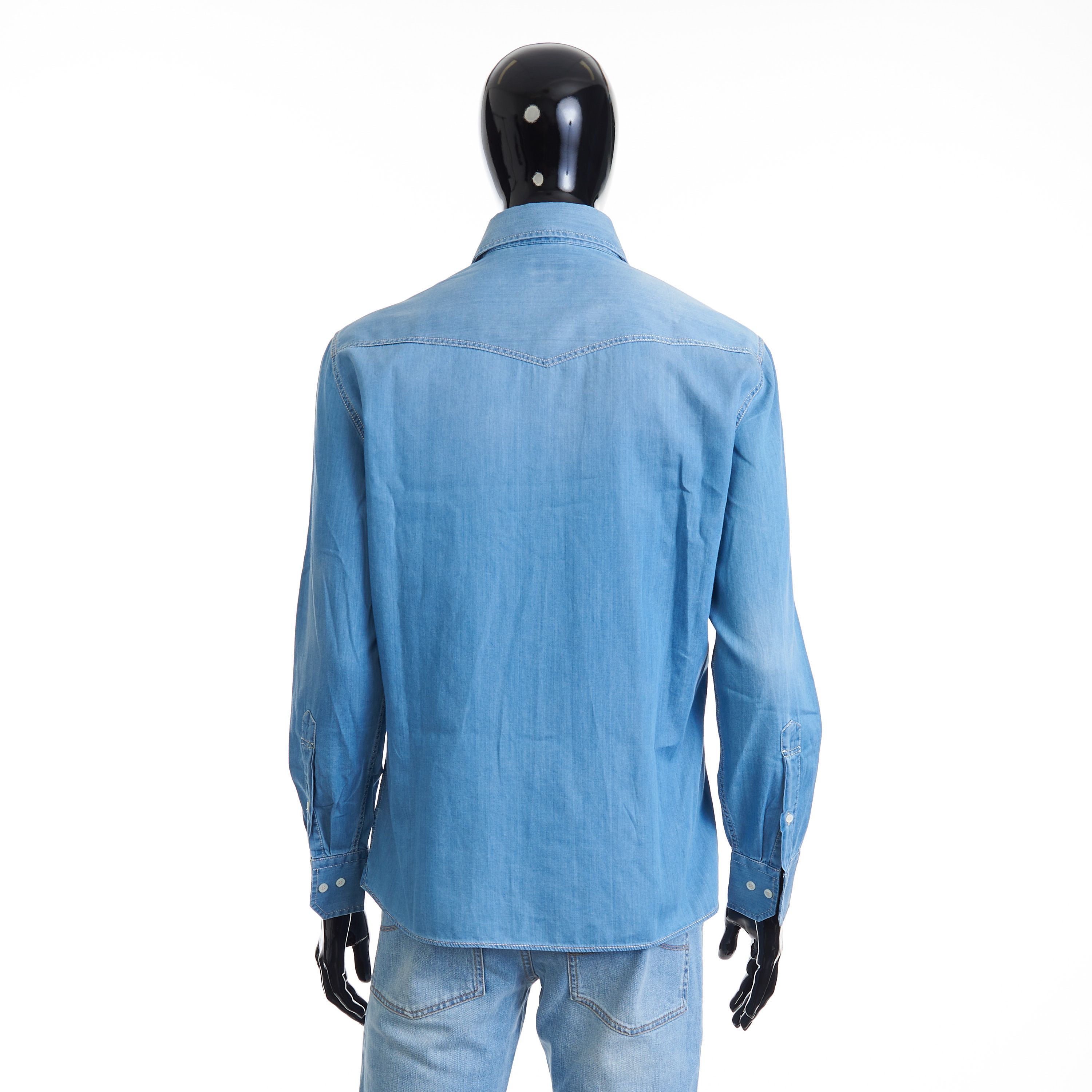 Brunello Cucinelli Easy Fit Blue Western Shirt - Lightweight Denim Size US S / EU 44-46 / 1 - 5 Thumbnail