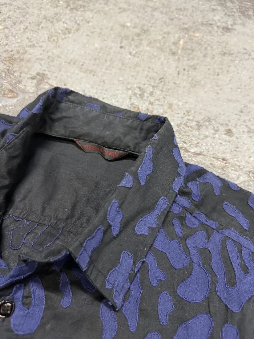 Roberto Cavalli × Vintage 2000s Roberto Cavalli Blue Geometrical Patchwork Black Shirt Size US S / EU 44-46 / 1 - 9 Thumbnail