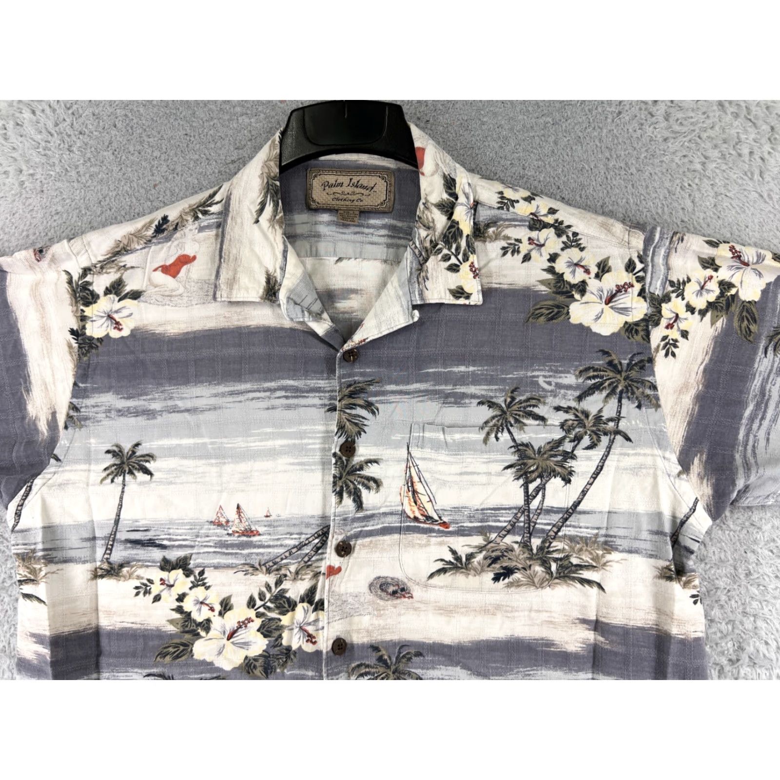 Vintage Palm Island Shirt Men's Beige Gray Hawaiian Cotton Blend Button-Up Short Sleeve Aloha Floral - 40 Chest, L Size US L / EU 52-54 / 3 - 4 Thumbnail