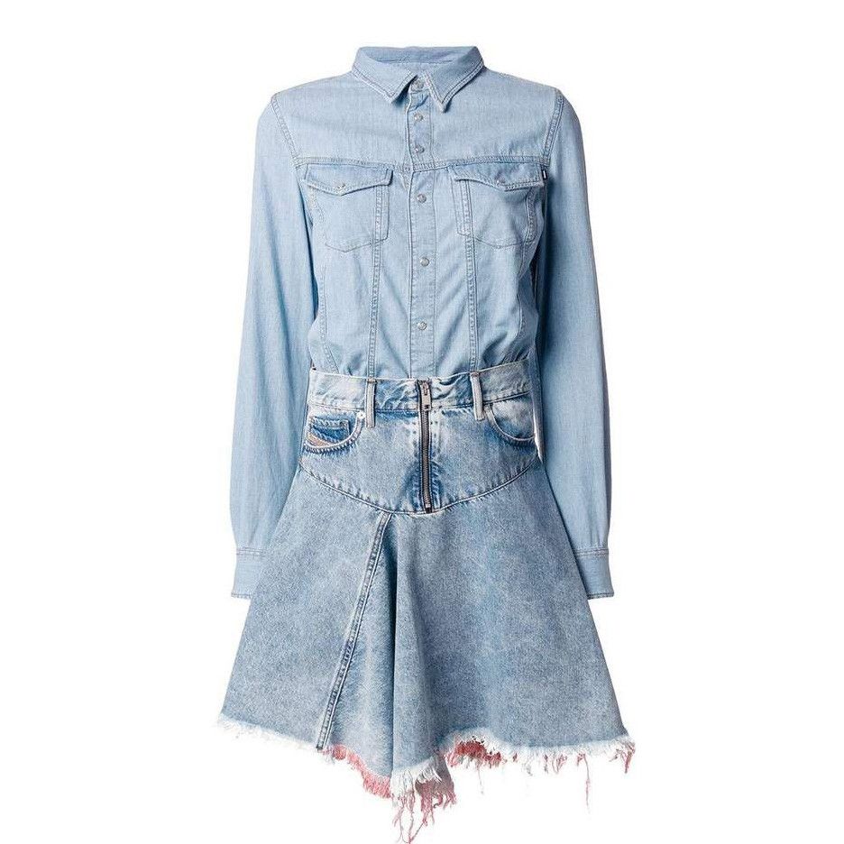 image of Diesel Blue Buttoned Shirt Dress Detachable Skirt Overlay, Women's (Size XS)