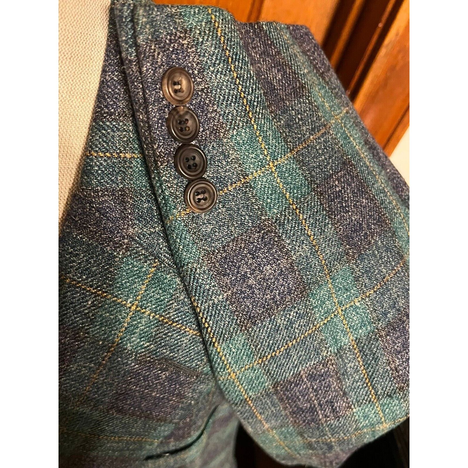 Paul Stuart Paul Stuart Men's Olive Green Plaid Wool Blazer 46R $1,395 Size 46R - 2 Thumbnail