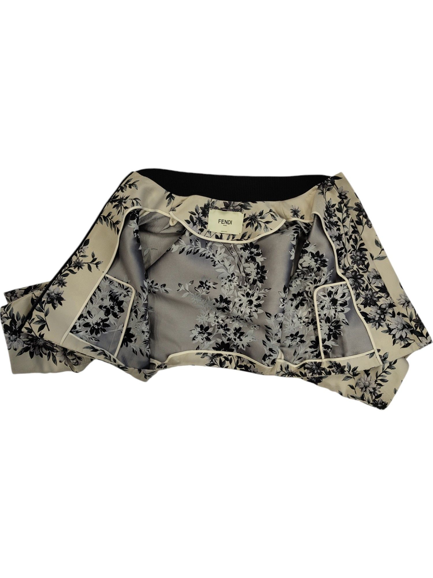 Fendi Beige And Black Floral Print Zip Up Jacket Size XS / US 0-2 / IT 36-38 - 5 Thumbnail